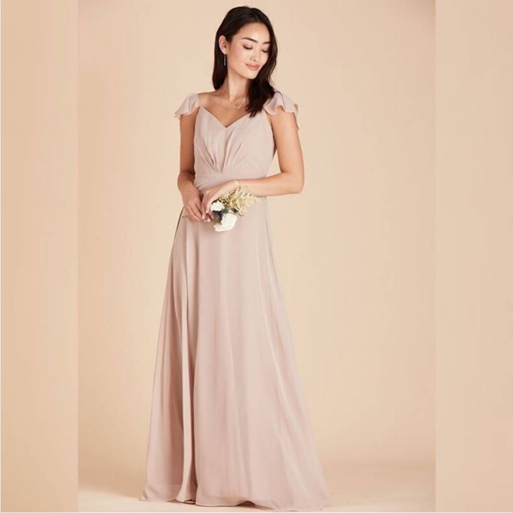 NWT Birdy Grey Kae XS taupe bridesmaid dress neutral flutter sleeve wedding prom